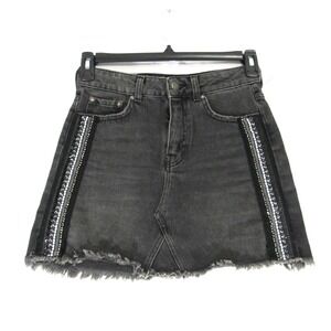 Free People Mini Skirt‎ Women's Size 2 Denim Side Stripe Embellished Black